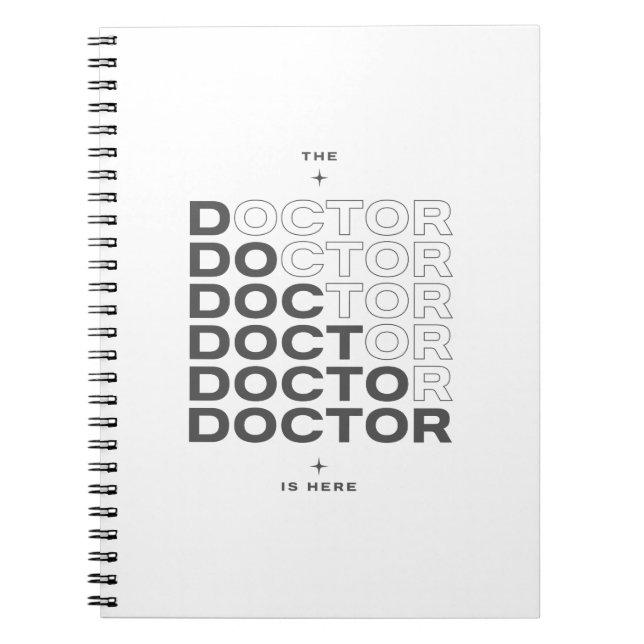 Caderno Espiral O Médico Está Aqui Design de Texto Mínimo (Frente)