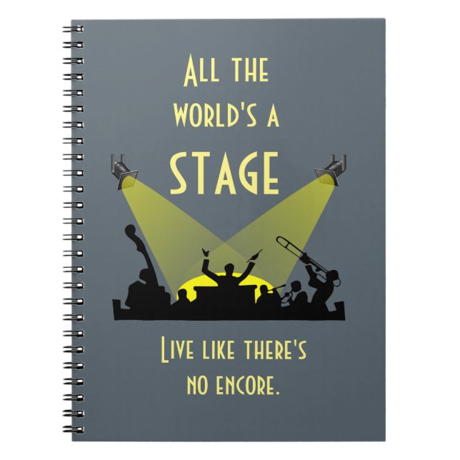 Caderno Espiral O mundo inteiro é uma citação inspiradora de Palco (Frente)