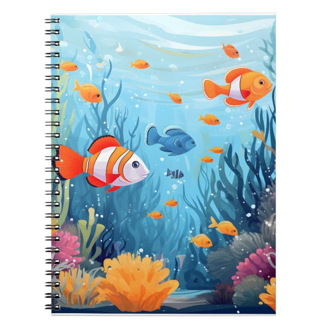 CADERNO ESPIRAL O NOTEBOOK ESPIRAL DA PESCA COLORIDA. (Frente)