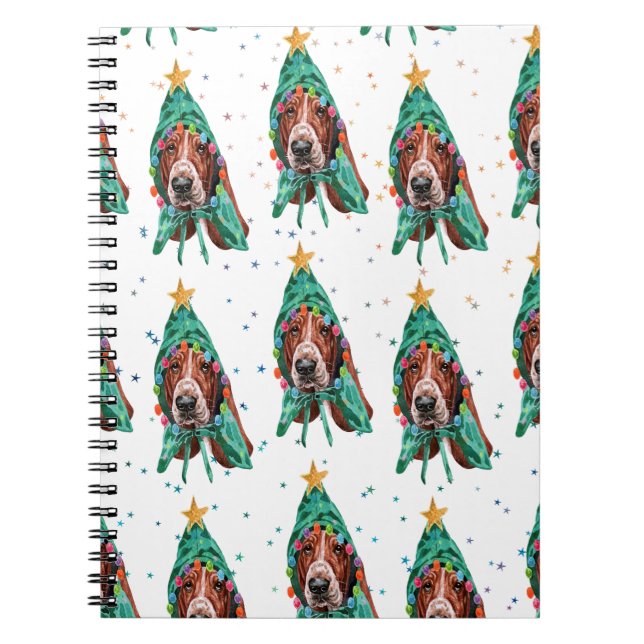 Caderno Espiral O Padrão de Cachorro da Caça Basset é Natal (Frente)
