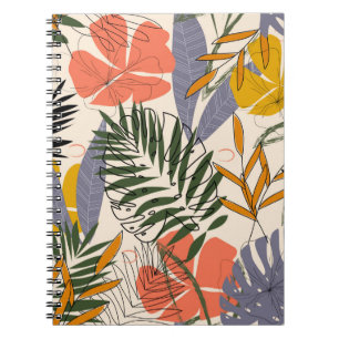 Caderno Espiral O padrão original com folhas tropicais e o plano