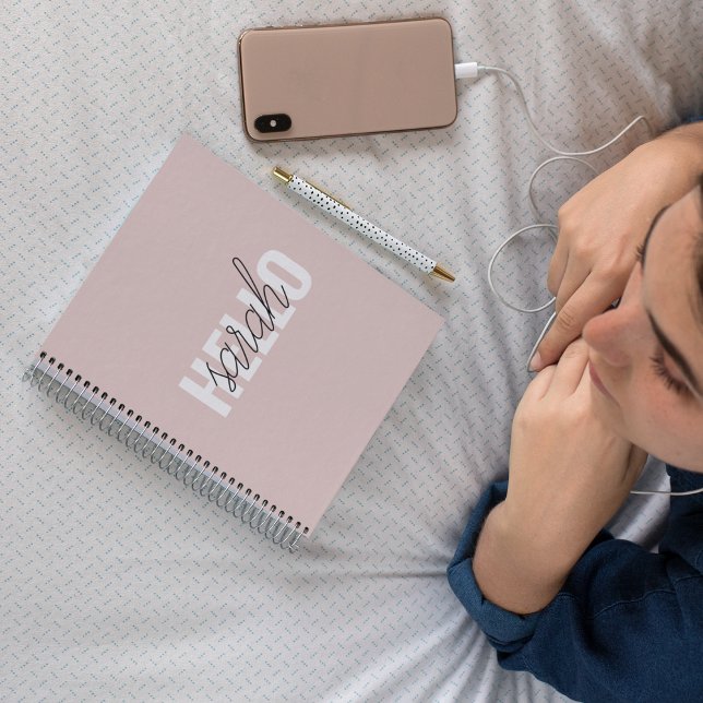 Caderno Espiral O Pastel Moderno Pink Hello E Você Nome (Criador carregado)