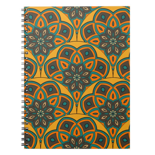 Caderno Espiral O peixe abstrato mandala balança um padrão perfeit (Frente)