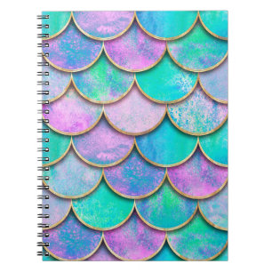 Caderno Espiral O peixe-mermaid escalou o padrão sem costura japon