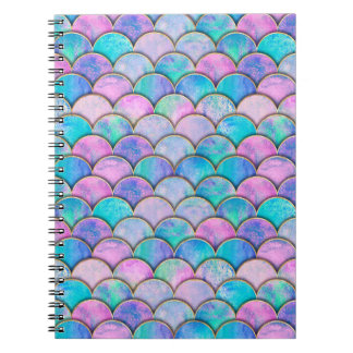 Caderno Espiral O peixe-mermaid escalou o padrão sem costura japon