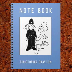 Caderno Espiral O policial tem o Cartoon de Cara de Relógio.