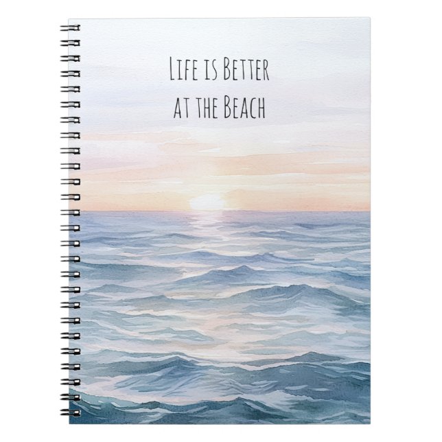 Caderno Espiral O pôr do sol A vida é melhor na praia (Frente)