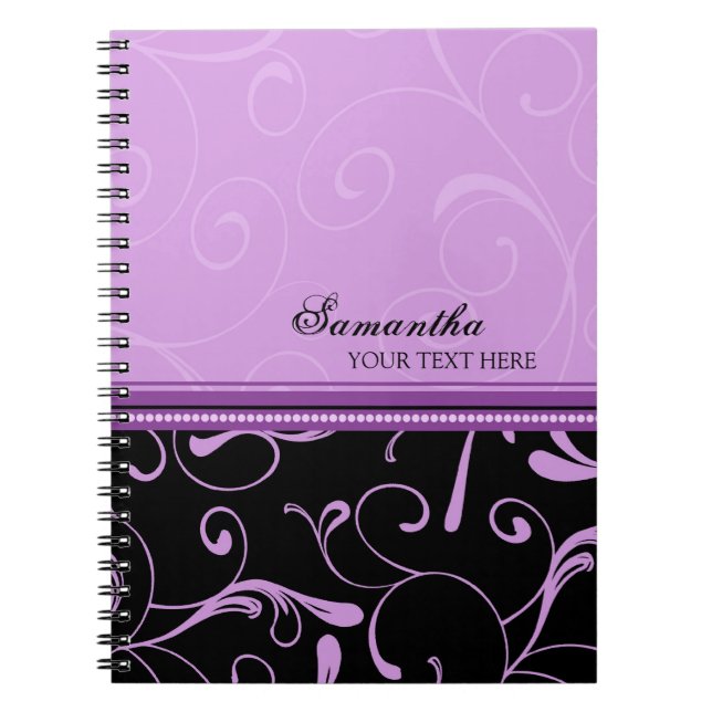 Caderno Espiral O preto roxo conhecido feito sob encomenda roda (Frente)