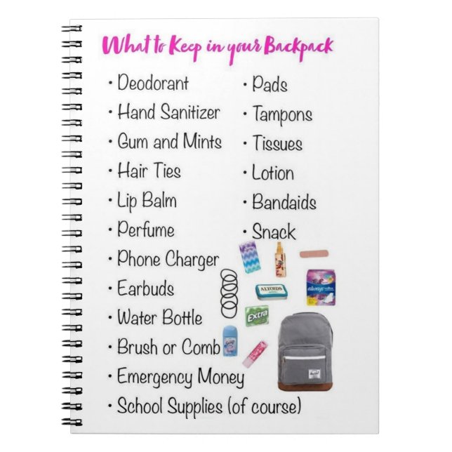 Caderno Espiral O que guardar na sua mochila (Frente)