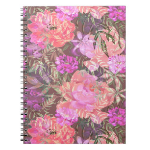 Caderno Espiral O rosa do rosa das peônias floresce o buquê do