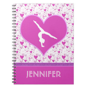 Caderno Espiral O rosa Monogrammed loteia a ginástica dos coraç