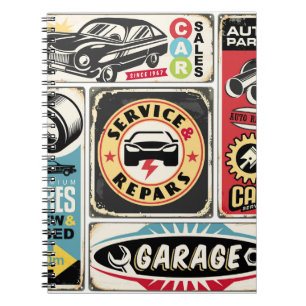Caderno Espiral O serviço de carro e o retro de reparo assina a co