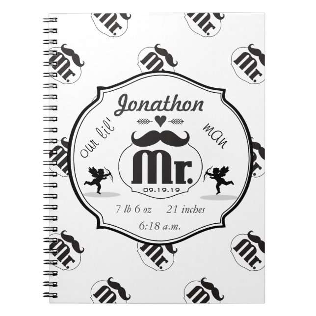 Caderno Espiral O Sr. Mustache Lil Man Baby Boy Stats (Frente)