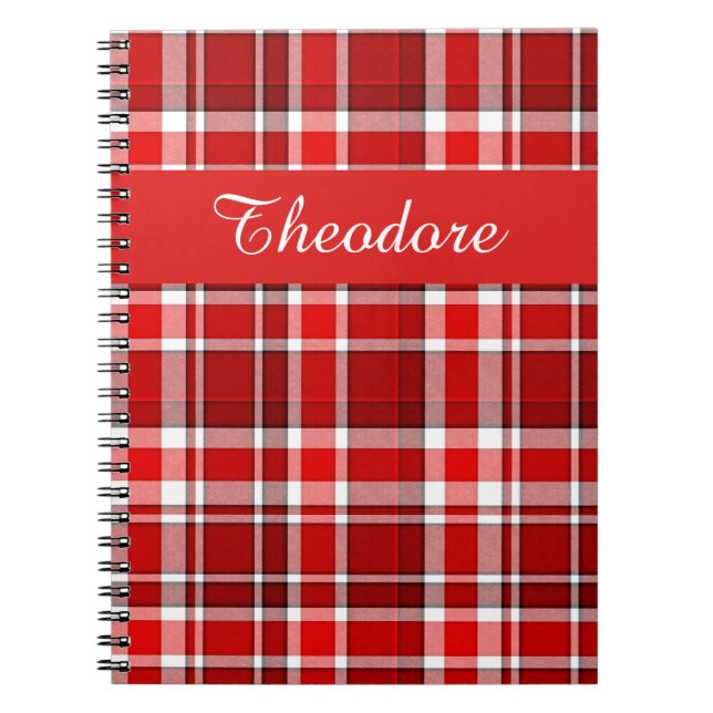 Caderno Espiral O Tartan branco vermelho | da xadrez adiciona seu (Frente)