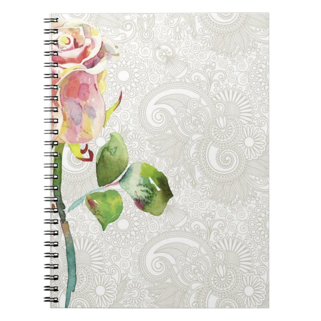 Caderno Espiral O teste padrão floral ornamentado com aguarela (Frente)