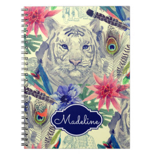 Caderno Espiral O teste padrão indiano   do tigre do estilo do