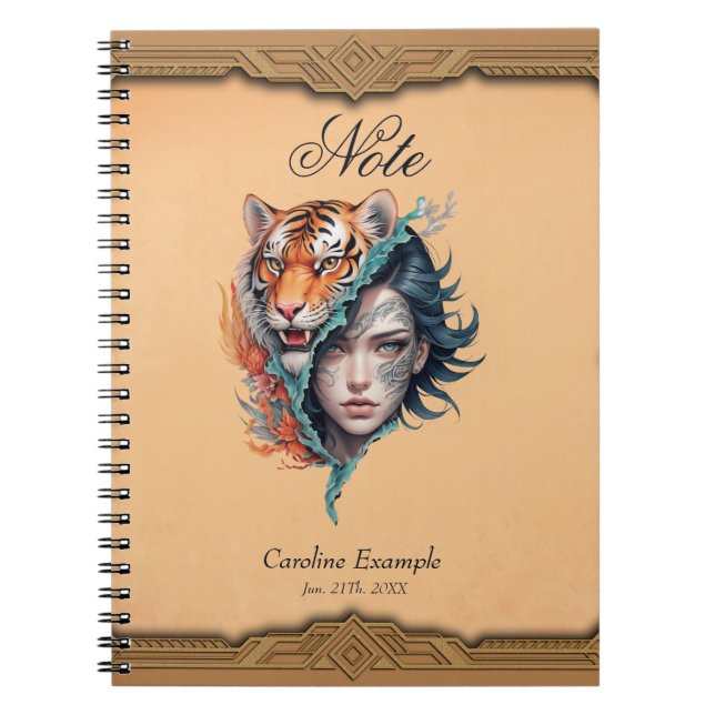 Caderno Espiral O tigre e a mulher, força e graça. (Frente)