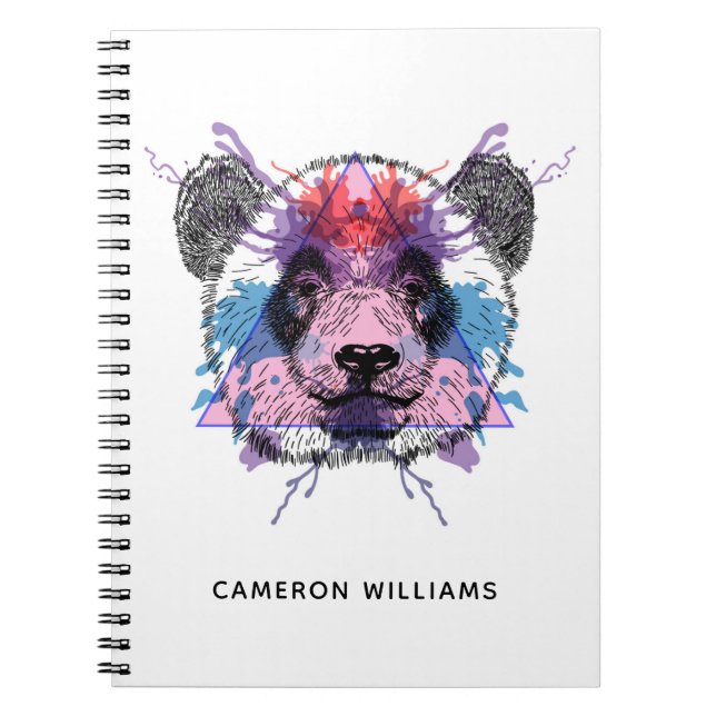 Caderno Espiral O urso de panda geométrico | adiciona seu nome (Frente)