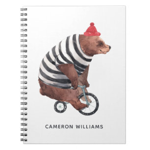 Caderno Espiral O urso do divertimento da bicicleta   adiciona seu