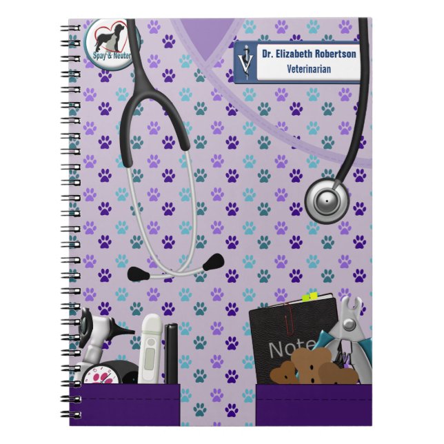Caderno Espiral O veterinário esfregam & o design dos bolsos (Frente)