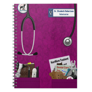 Caderno Espiral O veterinário esfregam & o design Fushia dos