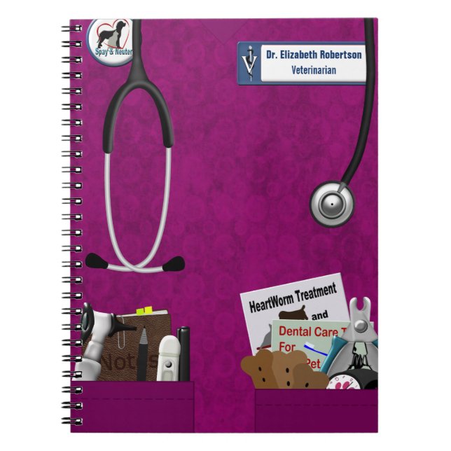 Caderno Espiral O veterinário esfregam & o design Fushia dos (Frente)