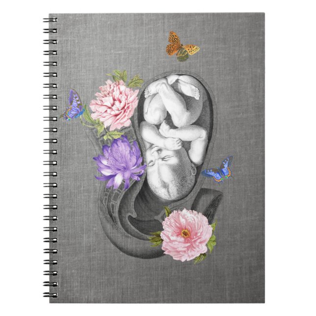 Caderno Espiral OBGYN Anatomia Arte Floral Womb Baby Design 1 (Frente)