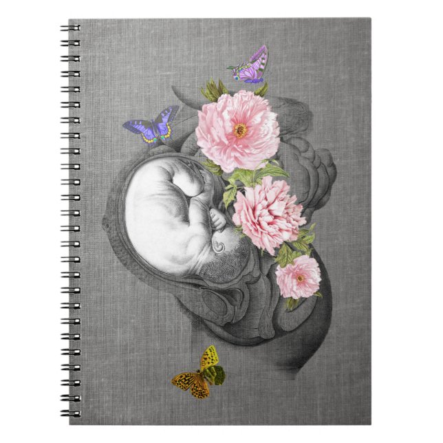 Caderno Espiral OBGYN Anatomia Arte Floral Womb Baby Design 2 (Frente)
