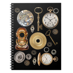 Caderno Espiral Objetos Steampunk Gears Pocket watch Skeleton Key