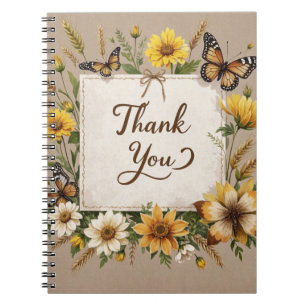 Caderno Espiral Obrigado As flores silvestres desenhadas à mão, as
