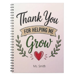 Caderno Espiral Obrigado por Me Ajudar a Crescer Personalizado