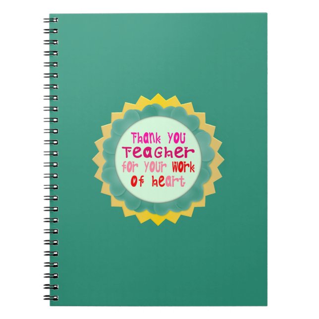 Caderno Espiral Obrigado, Professor, pelo seu trabalho de coração (Frente)