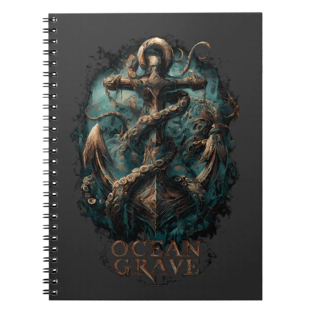 Caderno Espiral Ocean Grave Kraken Anchor Dark Fantasy  (Frente)