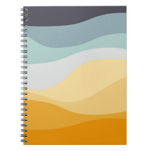Caderno Espiral Oceano ondulado com estilo retro azul e amarelo