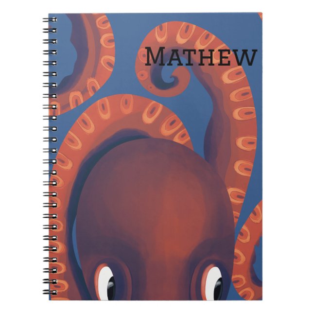 Caderno Espiral Octopus Laranja De Pequim Bonito Personalizado (Frente)
