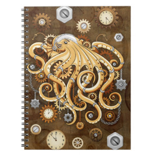 Caderno Espiral Octopus Steampunk Surreal Style Machine