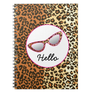 Caderno Espiral Óculos de olhos de gato Impressão de leopardo com