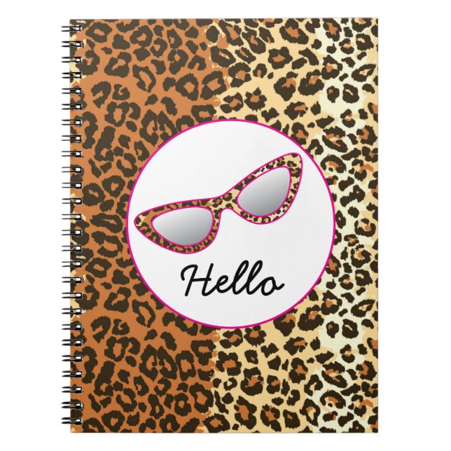 Caderno Espiral Óculos de olhos de gato Impressão de leopardo com  (Frente)