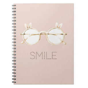 Caderno Espiral Óculos de Orelhas de Coelho Rosa Branco Sorriso
