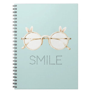 Caderno Espiral Óculos de Orelhas de Coelho Rosa Verde Branco Sorr