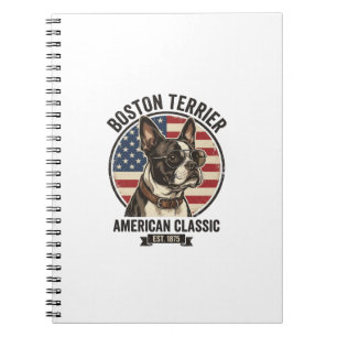 Caderno Espiral Óculos de sol com bandeira americana do cão clássi