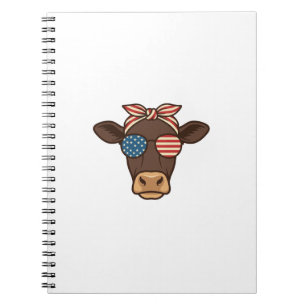 Caderno Espiral Óculos de sol com cabeça de vaca patriótica design