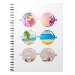 Caderno Espiral Óculos de sol de praia palmeiras de sol viagem not