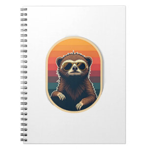 Caderno Espiral Óculos de Sol de Preguiça Vintage Arte Vetorial do