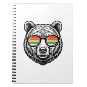 Caderno Espiral Óculos de Sol de Urso Vintage Desenho Gráfico Veto