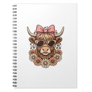 Caderno Espiral Óculos de sol de vaca das Terras Altas fofos Laço