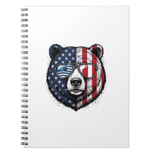 Caderno Espiral Óculos de Sol do Urso Patriota Camisa Vector Vinta