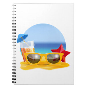 Caderno Espiral Óculos de sol e cena de praia para verão