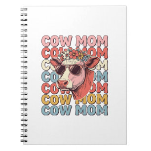 Caderno Espiral Óculos de Sol Retrô Cow Mom Desenho de Gravura Vin
