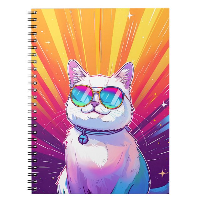 Caderno Espiral Óculos de sol Vestidos por gatos brancos (Frente)